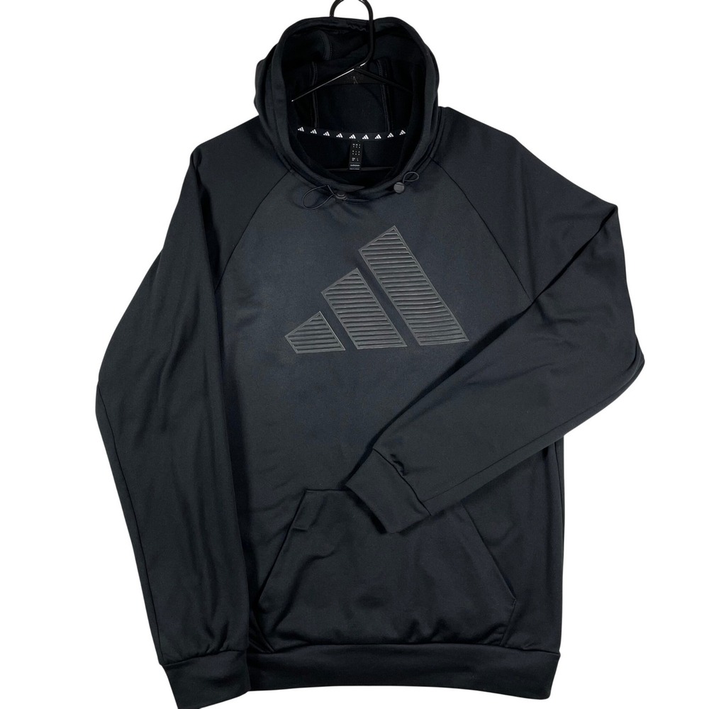 Adidas Mens Hoodie Black Pullover 3 Stripe Logo Sweatshirt Size M RN 88387